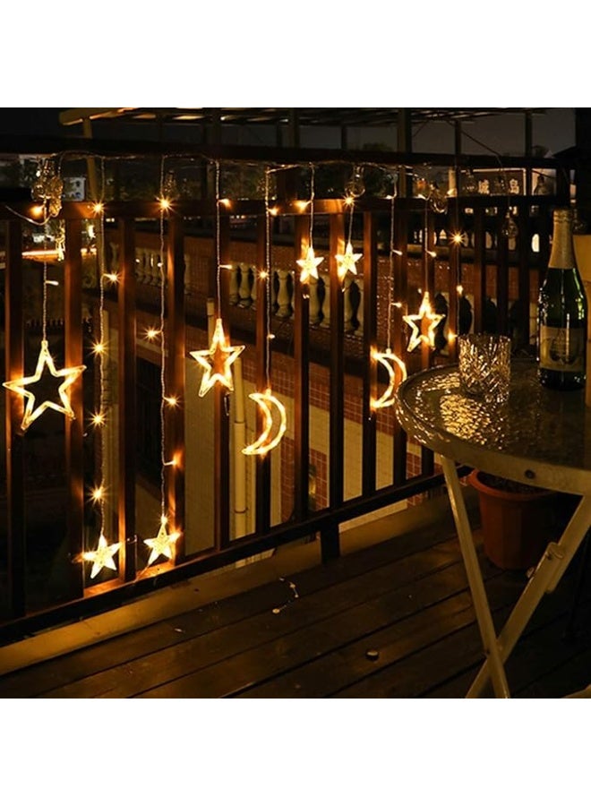 ACLIX 3.5M Decorative Starry String Curtain Ramadan Lights Moons and Stars LED Night Light for Ramadan Home Decoration Party, Battery Box Powered (Warm White) With 8 Modes Setting - Image 2